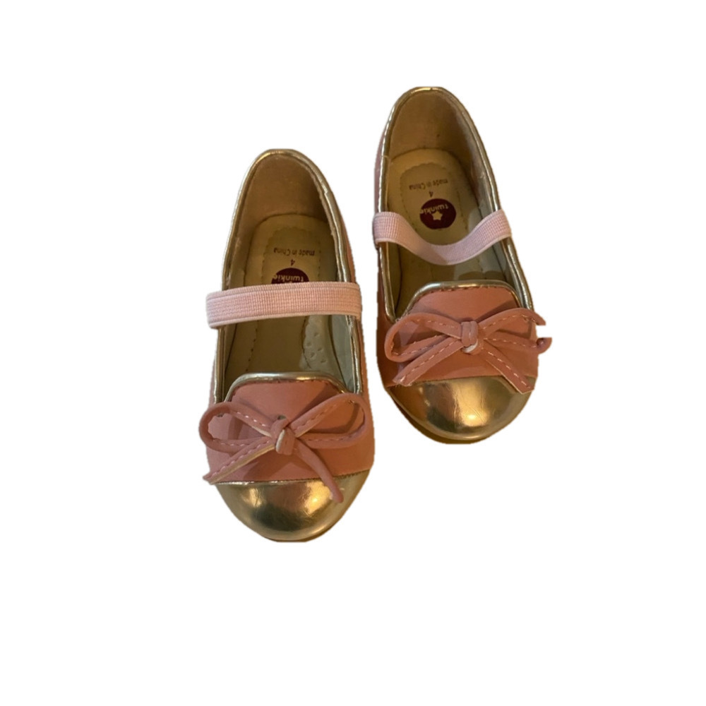 Girls Twinkie Ballet Flats Size 4 Pink Gold Bow Shoes